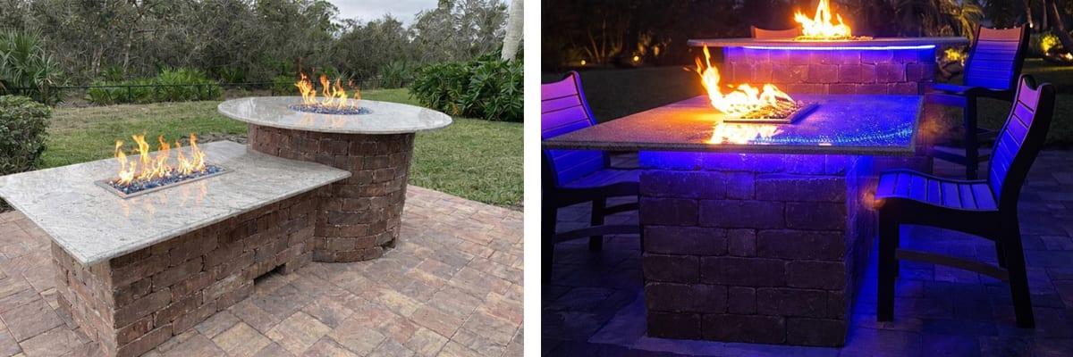 Custom Two-Tiered Fire Table by Paver Mac: Elevate Outdoor Living with Color-Changing Ambience